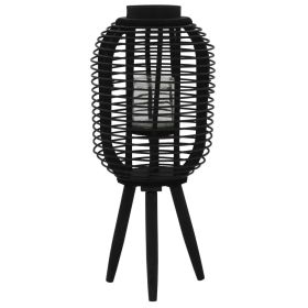Freestanding Candle Lantern Holder Bamboo Black (style: Oblong)