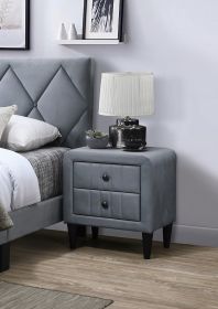 Velvet Gorgeous 1pc Nightstand Bedside Table 2x Drawers Bedroom Furniture Sleek Design Tempered Legs (Color: Grey)