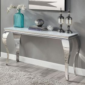 Glam Contemporary 1pc Sofa Table Glass Top Silver Color Table Living Room Stainless Steel Cabriole-Style Legs (Color: White)
