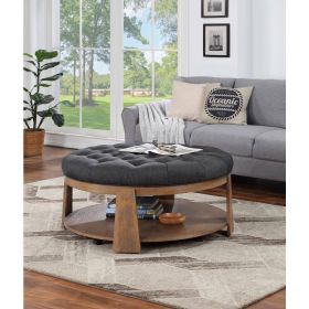 Wire-brushed Finish Natural Wood 1pc Ottoman Transitional Style Deep Button Linen Like Tufted Seat Open Bottom Shelf Living Room (Color: Dark Gray)