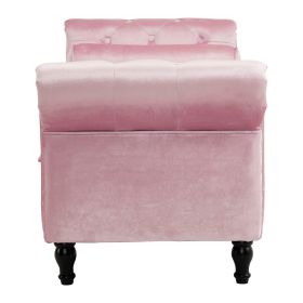 Velvet Multifunctional Storage Rectangular ottoman bench with 1 Pillow (Color: Pink)