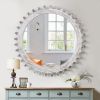 Vintage Wood Round Hanging Gear Shape Heavy Decorative Mirror For Bathroom Living Room Entryway