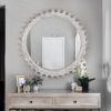 Vintage Wood Round Hanging Gear Shape Heavy Decorative Mirror For Bathroom Living Room Entryway