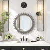 Vintage Wood Round Hanging Gear Shape Heavy Decorative Mirror For Bathroom Living Room Entryway