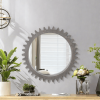 Vintage Wood Round Hanging Gear Shape Heavy Decorative Mirror For Bathroom Living Room Entryway