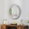 Vintage Wood Round Hanging Gear Shape Heavy Decorative Mirror For Bathroom Living Room Entryway