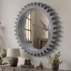 Vintage Wood Round Hanging Gear Shape Heavy Decorative Mirror For Bathroom Living Room Entryway