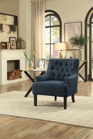 Modern Traditional Accent Chair Button Tufted Textured Fabric Upholstery Solid Wood 1pc Living Room Furniture - as Pic (Color: Blue)