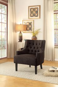 Modern Traditional Accent Chair Button Tufted Textured Fabric Upholstery Solid Wood 1pc Living Room Furniture - as Pic (Color: Chocolate)