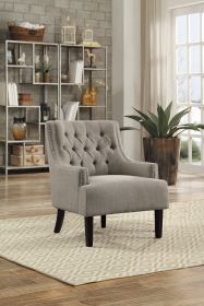 Modern Traditional Accent Chair Button Tufted Textured Fabric Upholstery Solid Wood 1pc Living Room Furniture - as Pic (Color: Taupe)