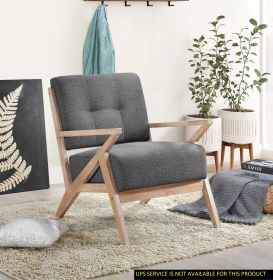 Modern Tufted Back Accent Chair Antique Finish Solid Rubberwood Unique Design Furniture (Color: Dark Gray)
