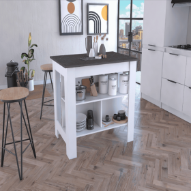Kitchen Island Dozza, Three Shelves (Color: White/Onyx)