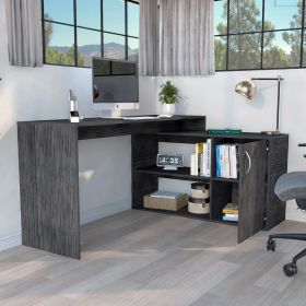 L-Shaped Desk Desti, Single Door Cabinet (Color: Smokey Oak)