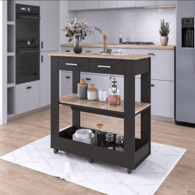 Kitchen Island 46 Inches Dozza, Two Drawers (Color: Black/Light Oak)