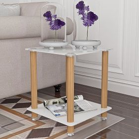 2-Tier Space End Table ; Modern Night Stand;  Sofa table;  Side Table with Storage Shelve (Color: White/Natural)