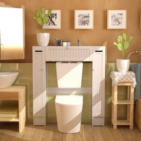 Wooden Over-The-Toilet Storage Cabinet with 2 Side Doors with Adjustable Shelves & Paper Holder; Bathroom Space Saver (Model: Hooya)