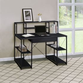 Office Desk with Open Shelves and Hutch (Color: Black)