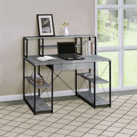 Office Desk with Open Shelves and Hutch (Color: Grey)