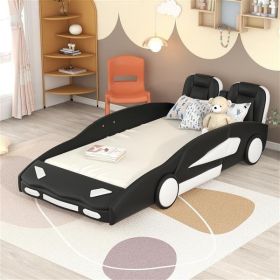 Fun Twin Size Race Car Platform Bed with PU Leather Seats (Color: Black)