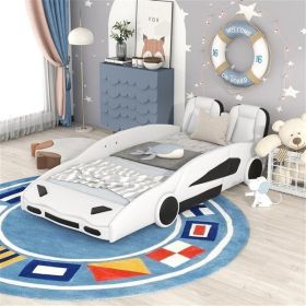 Fun Twin Size Race Car Platform Bed with PU Leather Seats (Color: White)
