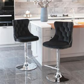 A&A Furniture Modern Swivel Velvet Barstools Adjusatble Seat Height (Color: Black/Silver)