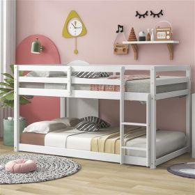 Twin Size Modern Solid Wood Floor Bunk Low Loft Bed with Ladder (Color: White)