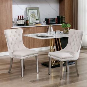 Collection Modern, High-end Tufted Solid Wood Contemporary Velvet Upholstered Dining Chair Nailhead Trim 2-Pcs Set (Color: Beige/Chrome Legs)