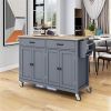 Kitchen Island Cart with 4 Door Cabinet and Two Drawers and 2 Locking Wheels - Solid Wood Top, Adjustable Shelves, Spice & Towel Rack