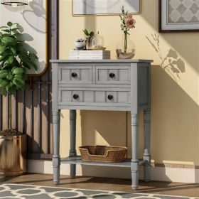 Narrow Console Table, Slim Sofa Table with Three Storage Drawers and Bottom Shelf for Living Room, Easy Assembly (Color: Grey)