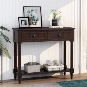 Console Table Traditional Design with Two Drawers and Bottom Shelf (Color: Espresso)