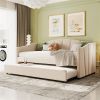 Elegant Curved Twin Velvet Upholstered Daybed with Trundle