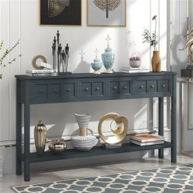 Rustic Entryway Console Table, 60" Long Sofa Table with two Different Size Drawers and Bottom Shelf for Storage (Color: Navy)