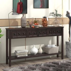 Rustic Entryway Console Table, 60" Long Sofa Table with two Different Size Drawers and Bottom Shelf for Storage (Color: Espresso)