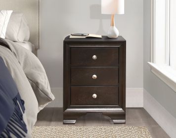 3-Drawers Nightstand with 2 USB Ports Transitional Bedroom Furniture 1pc Bedside Table Wooden (Color: Brown Cherry)