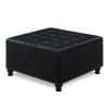 Large square storage ottoman with wooden legs, Upholstered button tufted coffee table with nail trims for Living Space