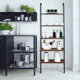 Minimalist Industrial-Chic Wall Mounted 5-Tier Etagere Ladder Shelf Bookcase (Color: Brown)