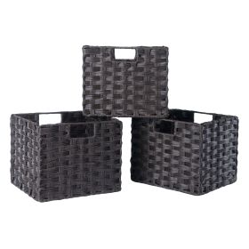 Winsome Wood Tessa Melanie Foldable Woven Fiber Basket Set; Storage Basket (Set: 3pc, Color: Chocolate)
