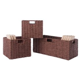 Winsome Wood Tessa Melanie Foldable Woven Fiber Basket Set; Storage Basket (Set: 3pc Long, Color: Walnut)