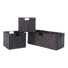 Winsome Wood Tessa Melanie Foldable Woven Fiber Basket Set; Storage Basket (Set: 3pc Long, Color: Chocolate)