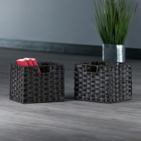 Winsome Wood Tessa Melanie Foldable Woven Fiber Basket Set; Storage Basket (Set: 2pc, Color: Chocolate)