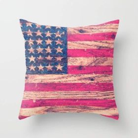 Vintage Pink Patriotic American Flag Retro Wood Cushion/Pillow (size: 16" X 16")