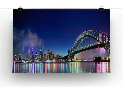 Sydney Harbour NYE Fireworks Canvas Print or Poster (Type: Standard Framed Canvas Print, size: 32" x 24" / 80cm x 60cm (approx))