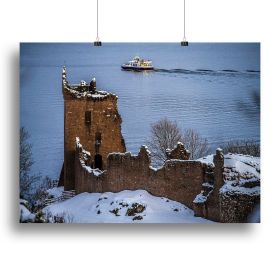 Snowy Urquhart Castle Canvas Print or Poster (Type: Poster Print, size: 28" x 20" / 70cm x 50cm (approx))