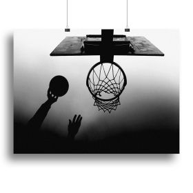 Black And White Basketball Hoop Canvas Print or Poster (Type: Standard Framed Canvas Print, size: 24" x 16" / 60cm x 40cm approx)