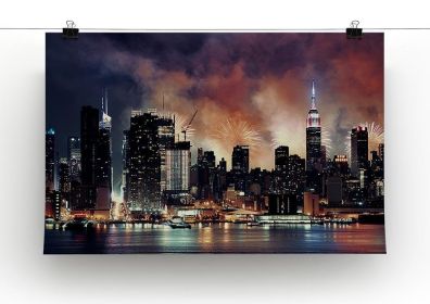 Fireworks show with Manhattan skyscrapers Canvas Print or Poster (Type: Standard Framed Canvas Print, size: Small (12" x 8"))