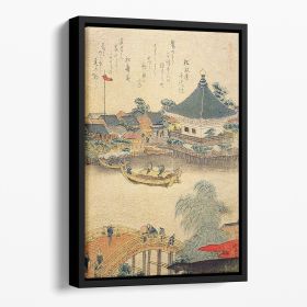 The Shrine Komagata Do in Komagata by Hokusai Floating Framed Canvas (Color: Black, size: 40" x 26" / 100cm x 65cm (approx))
