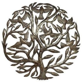 24" Tree of Life Steel Drum Metal Wall Art - Croix des Bouquets (Option: Birds)