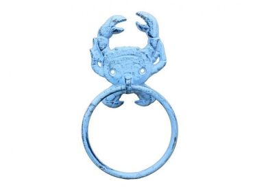 Cast Iron Crab Towel Holder 8" (Finish: Dark Blue Whitewashed)