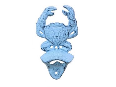 Cast Iron Wall Mounted Crab Bottle Opener 6" (Finish: Dark Blue Whitewashed)