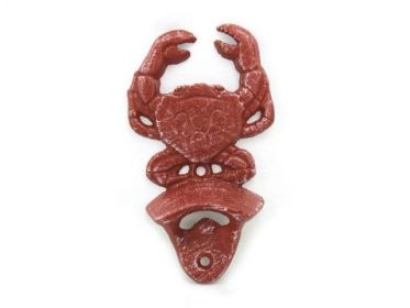 Cast Iron Wall Mounted Crab Bottle Opener 6" (Finish: Red Whitewashed)